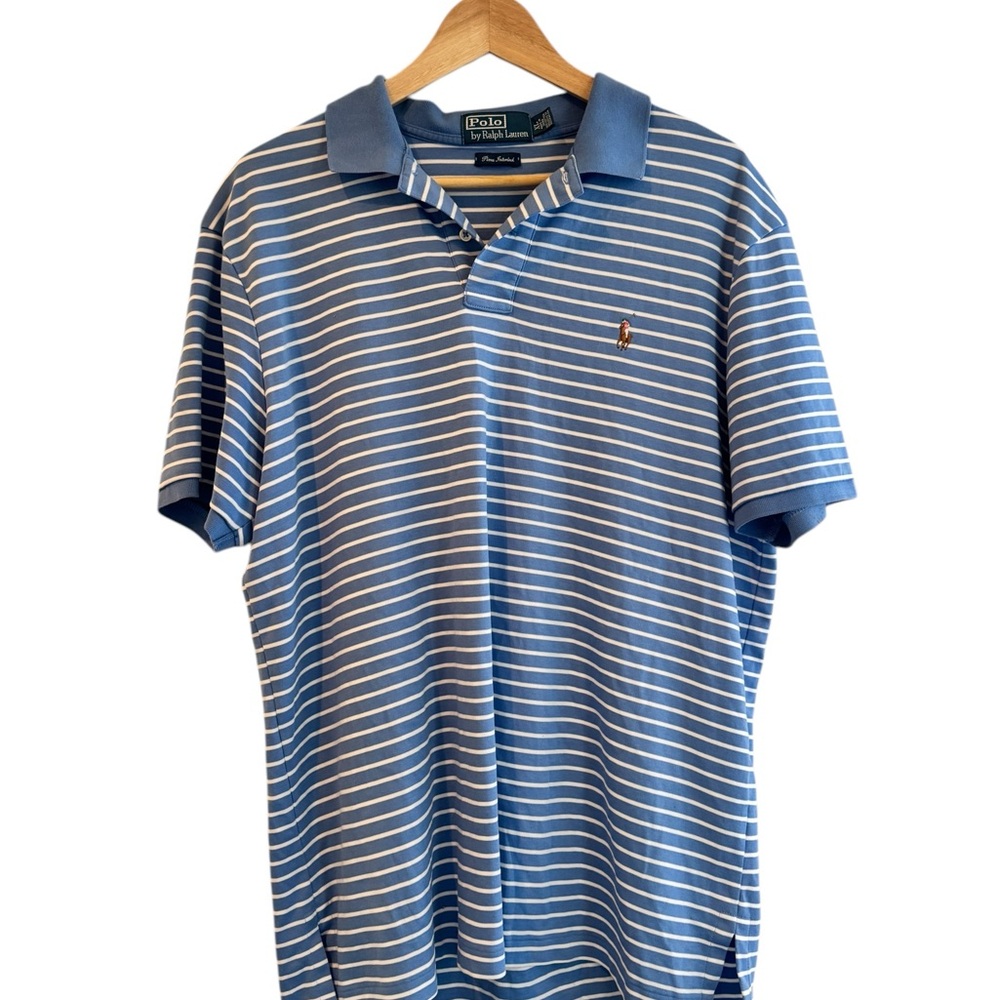 Ralph Lauren Blue and White Striped Polo Shirt